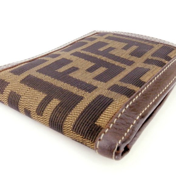 Authentic FENDI two-fold wallet Zucca beige canvas �~ leather Auth USED - Picture 2 of 9